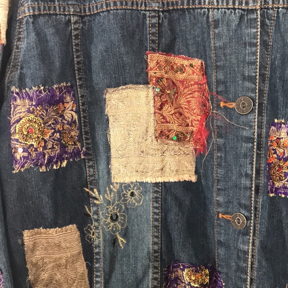 Chico’s Denim Jean Jacket Boho Unique Size 3 (XL/16) - Picture 2 of 8